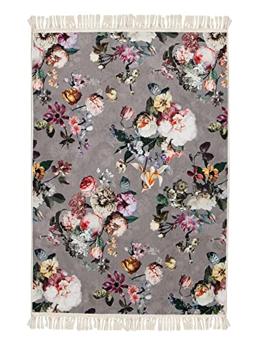 ESSENZA Teppich Fleur Taupe Läufer Blumen Fransen Velours, Größe Teppich:60x90 cm von ESSENZA