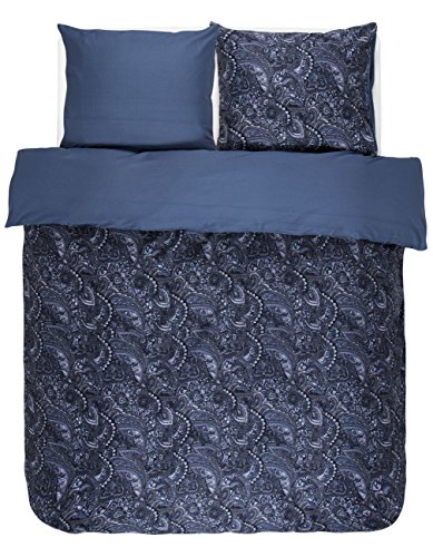 Essenza Satin-Bettwäsche Mirre, Farbe Blue 135x200cm+80x80 / 100% Baumwoll-Bettwäsche mit Reißverschluss / hochwertige Bezüge mit tollem Design von ESSENZA