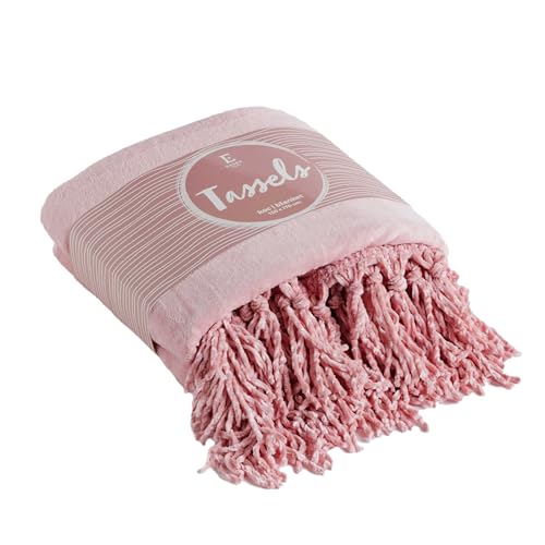 ESSEX - Kuscheldecke Tassels, 130 x 170 cm, Decke mit Quasten, 100% Polyester, Sofadecke - Rosa von ESSEX