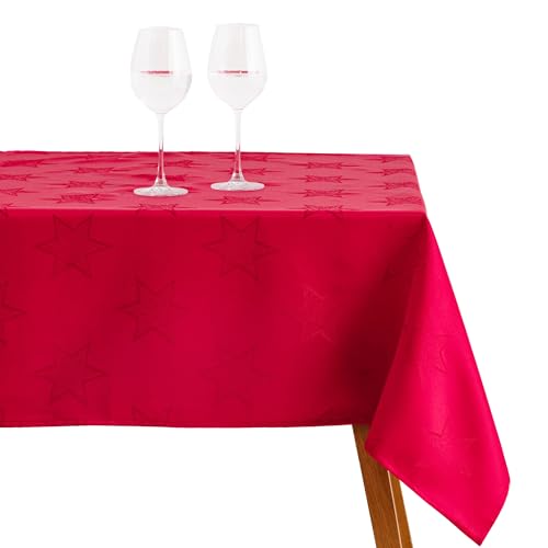 ESSEX - Tischdecke 110 x 160 cm Xmas Stars, Tischdecken aus Strapazierfähigem Stoff, Hochwertige Tischtuch, Table Cloth Mehrfachen Gebrauch, Einfache Pflege - Rot von ESSEX
