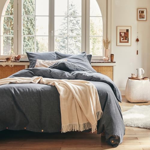 Chambray Uni Baumwolle Flanell Bettbezug Frisson 240x220 cm Essix von ESSIX