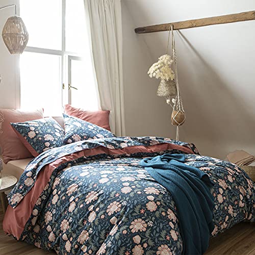 Fairy Blossom Bettbezug aus Baumwollperkal, 260 x 240 cm, Nachtblau von ESSIX