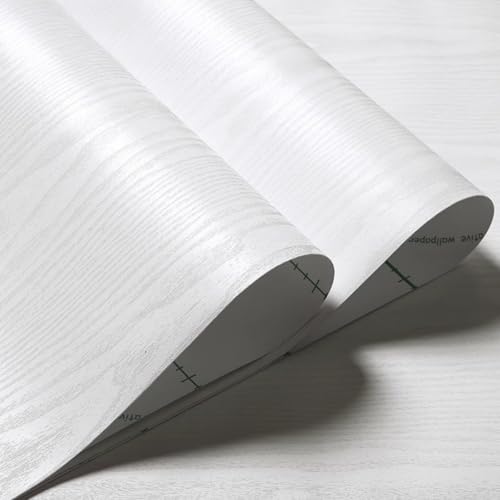 ESSMOKO Selbstklebende Tapete aus verdicktem PVC Material mit Holzmaserung wasserdicht und ölbeständig Aufkleber zur Renovierung von Möbeln Tischen und Schränken weiße Holzmaserung 44 5 * 500cm von ESSMOKO