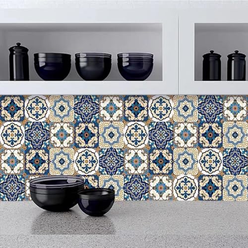 ESSMOKO Tapete 3D Fliesenaufkleber selbstklebende PVC Tapete für Küchenherd und Badezimmer wasserdicht und ölbeständig blau 40 * 500cm von ESSMOKO