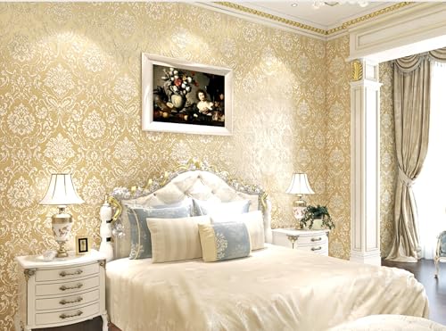 ESSMOKO Tapete 3D selbstklebende Vliestapete mit großen Blumen warmes Wohnzimmer Schlafzimmer Arbeitszimmer Hintergrundwand beige 53 * 500cm von ESSMOKO