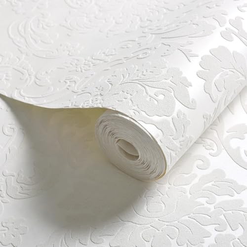 ESSMOKO Tapete 3D selbstklebende Vliestapete mit großen Blumen warmes Wohnzimmer Schlafzimmer Arbeitszimmer Hintergrundwand cremefarben 53 * 500cm von ESSMOKO