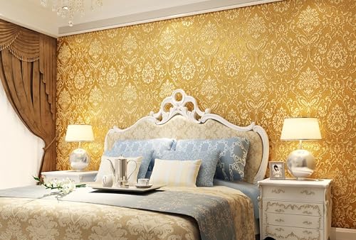 ESSMOKO Tapete 3D selbstklebende Vliestapete mit großen Blumen warmes Wohnzimmer Schlafzimmer Arbeitszimmer Hintergrundwand goldgelb 53 * 500cm von ESSMOKO