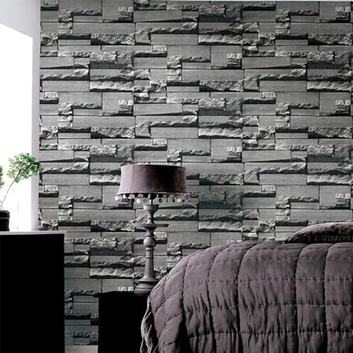 ESSMOKO Tapete 53 * 950cm Retro Ziegel 3D Relief nicht selbstklebende PVC Tapete Wandaufkleber im Industriestil Hintergrund dekorativer Aufkleber Grau 53 * 950cm von ESSMOKO