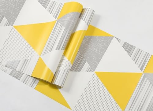 ESSMOKO Tapete 53 * 950cm moderne Papiertapete im geometrischen Stil für Wohnzimmer Schlafzimmer Büro Hintergrund nicht selbstklebende Tapete leuchtend gelb 53 * 950cm von ESSMOKO