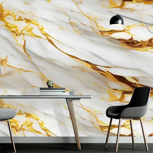 ESSMOKO Tapete Gelb vergoldeter Marmor PET Material selbstklebende Tapete Heimdekoration Hintergrundwand Möbel Renovierungsaufkleber gelber Marmor 40 * 950cm von ESSMOKO