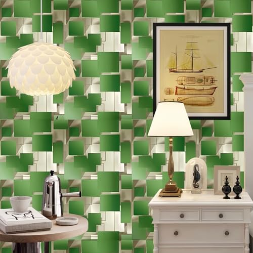 ESSMOKO Tapete Grünes 3D Gitter im einfachen Stil selbstklebende PVC Tapete Wohnzimmer Geschäft Büro Hintergrundwand Gitter grün 45 * 300cm von ESSMOKO