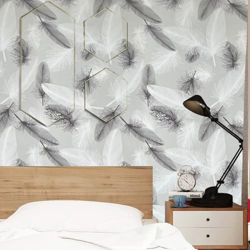ESSMOKO Tapete Lila Feder Selbstklebender PVC Wandaufkleber Bar Shop Schlafzimmer Hintergrund Wanddekoration Möbel Renovierung Aufkleber von ESSMOKO