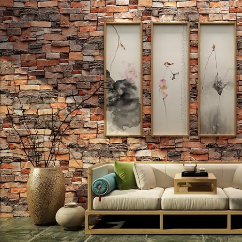 ESSMOKO Tapete Nostalgische Retro Steinwand selbstklebende Veranda Bar Dekoration Hintergrundwand PVC selbstklebende von ESSMOKO