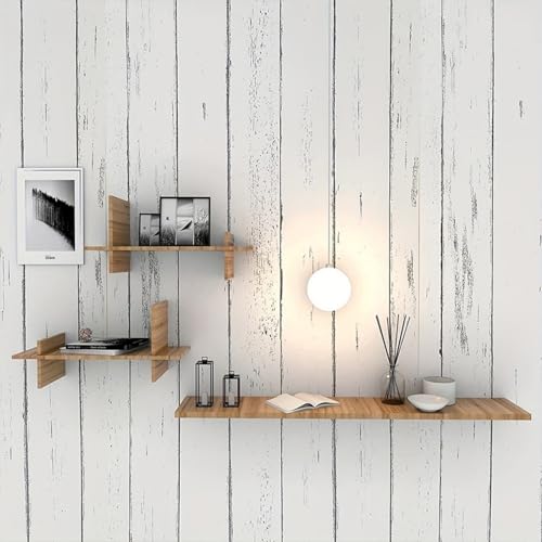 ESSMOKO Tapete Retro Weiß Holzmaserung Wandbild PVC Selbstklebende Tapete Schlafsaal Wohnzimmer Café Instant Aufkleber Tapete Hintergrundwand von ESSMOKO