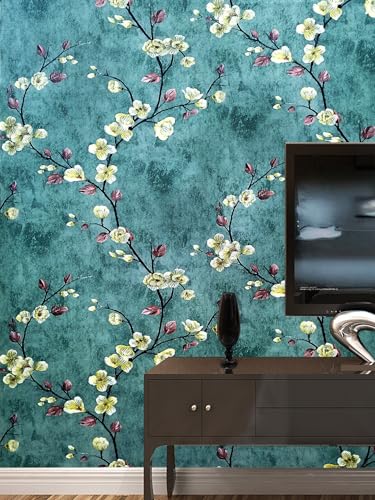 ESSMOKO Tapete Retro dunkelgrüne Blume PVC selbstklebende Tapete Schlafzimmer Geschäft 3D Wandaufkleber Home Aufkleber grün 45 * 500cm von ESSMOKO