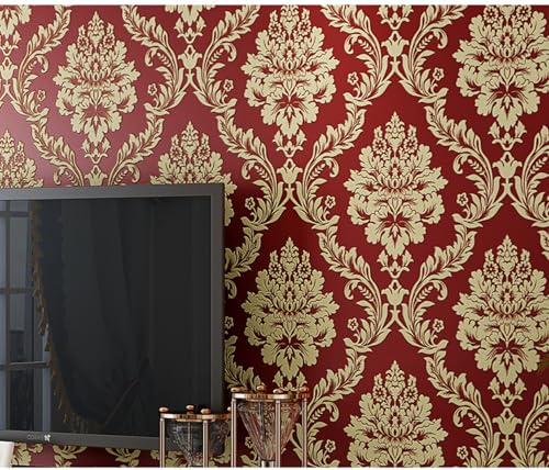 ESSMOKO Tapete Umweltfreundliche 3D Muster Vliestapete Wohnzimmer Schlafzimmer Hotel Nicht selbstklebende Tapete Jujube Rot 53 * 950cm von ESSMOKO