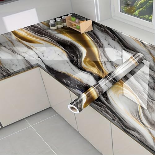 ESSMOKO Tapete Vergoldete Marmortapete selbstklebend hitze und ölbeständig PVC für Hintergrundwand Küche Badezimmer Wandaufkleber Kaffeebraun 40 * 950cm von ESSMOKO