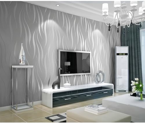 ESSMOKO Tapete Vlies 3D Beflockung Selbstklebende Tapete Flash Streifen Effekt Wohnzimmer Schlafzimmer Hotel Dekoration Wandtuch Silbergrau 53 * 950cm ESSMOKO Tapete Vlies 3D Beflockung Selbstklebende Tapete Flash Streifen Effekt Wohnzimmer Schlafzimmer Hotel Dekoration Wandtuch Silbergrau 53 * 950cm von ESSMOKO