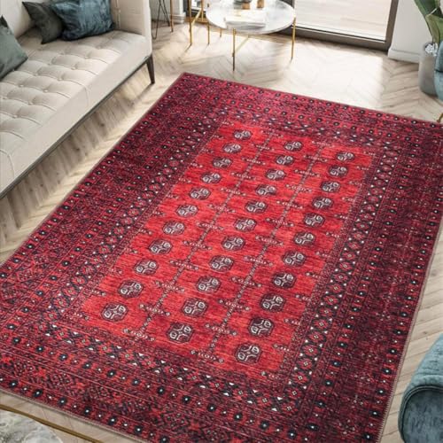 ESSMOKO Teppich Klassischer Teppich Aus Kunstkaschmir Fürschlafzimmer Und Büro, Maschinenwaschbar Und Pflegeleicht, Dunkelrot, 60 X 90 cm von ESSMOKO