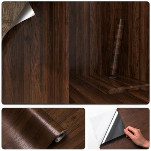 Tapete 40*500cm Holzmaserung Aluminiumfolie Aufkleber Selbstklebende Tapete Wasserdicht und feuchtigkeitsbeständig Alte Tür Möbel Kleiderschrank Schrank Tisch Küche Farbwechsel Aufkleber Kaffee Eich von ESSMOKO