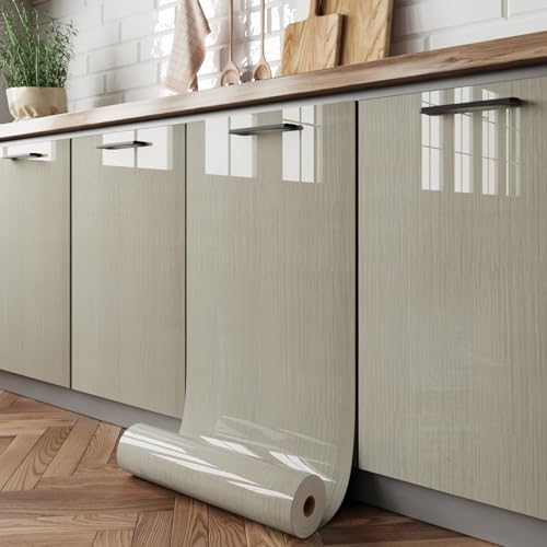 Tapete Glänzende Holzmaserung selbstklebende PVC Möbelaufkleber glänzende Farbe glatt wasser und ölbeständig Aufkleber zur Renovierung von Küchenschränken und Möbeln graue Holzmaserung 40*500cm von ESSMOKO