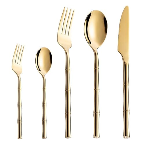 60 Stück Bambus Gold Besteckset für 12 langlebige 18/10 Edelstahl Besteck Sets Haus Küche Hochzeit Restaurant Besteck Utensilien enthalten Messer Teelöffel Gabeln und Löffel Geschirr Set von ESSONIO