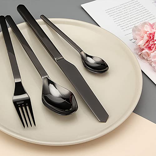 Besteck für 12 Personen, ESSONIO 48-teiliges Messer-Gabel-Löffel-Set, Elegantes Life-Geschirr-Set,luxuriöses Besteck，Spülmaschinenfestes Besteck.Schwarz von ESSONIO