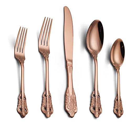 Besteck für 12 Personen, ESSONIO 60-teiliges Messer-, Gabel- und Löffel-Set, elegantes Life-Geschirr-Set, luxuriöses Besteck, spülmaschinenfestes Besteck, kupferfarben von ESSONIO
