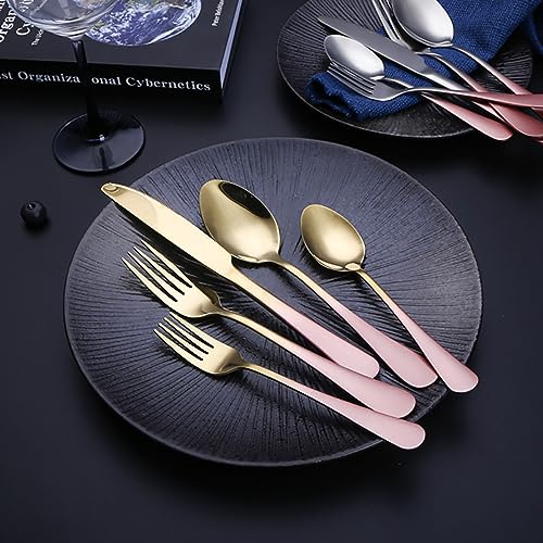 Besteckset 6 Personen Rosa Farbverlaufsgriff Geschirrset Besteck Set, Lebensmittelechter Edelstahl Spiegelpoliertes Cutlery set, Spülmaschinenfest (6 Satz mit 30 Stück) von ESSONIO