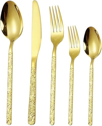 Besteckset für 6 Personen Besteck Gold 30-Teiliges Edelstahl Modernes Design Cutlery Set Besteck mit Messer/Gabeln/Löffeln/Teelöffel Spülmaschinenfest ESSONIO Weihnachten von ESSONIO