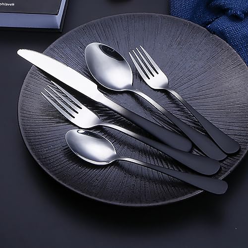 ESSONIO 40 Stück Besteckset 8 Personen,Geschirr Schwarz Farbverlauf Silber 18/10 Edelstahl Besteck Sets Küche Hochzeit Besteck Utensilien enthalten Messer Teelöffel Gabeln und Löffel Geschirr Set von ESSONIO