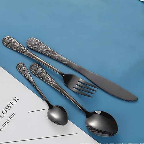 ESSONIO Besteck Schwarz,Besteck Set 4 Personen,Besteckset mit Messer,Gabeln,Löffel,Teelöffel,Cutlery Set mit Relief Decoration 18/0 Edelstahl ESSONIO Besteck Schwarz,Besteck Set 4 Personen,Besteckset mit Messer,Gabeln,Löffel,Teelöffel,Cutlery Set mit Relief Decoration 18/0 Edelstahl von ESSONIO