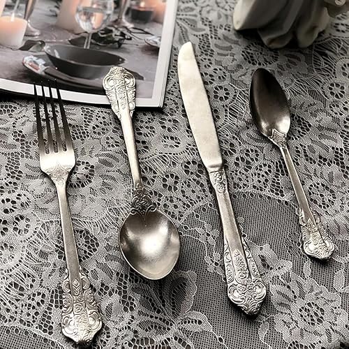 ESSONIO Geschirrset 24 Stück Retrostil Besteck Set 6 Personen Cutlery Set 18/8 Edelstahl Besteckset Haus Küche Hochzeit Essbesteck Utensilien enthalten Messer Teelöffel Gabeln Löffel Weihnachten von ESSONIO