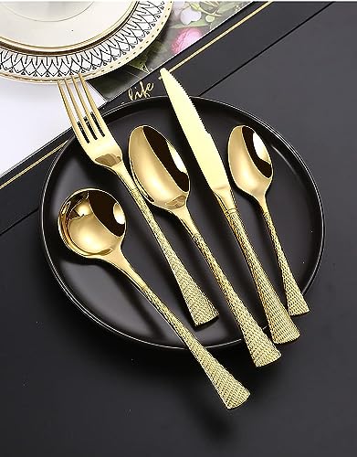 ESSONIO Geschirrset Besteckset Gold 6 Personen, Besteck Set, Lebensmittelechter Edelstahl Spiegelpoliertes Cutlery set, Spülmaschinenfest (6 Satz mit 30 Stück) von ESSONIO