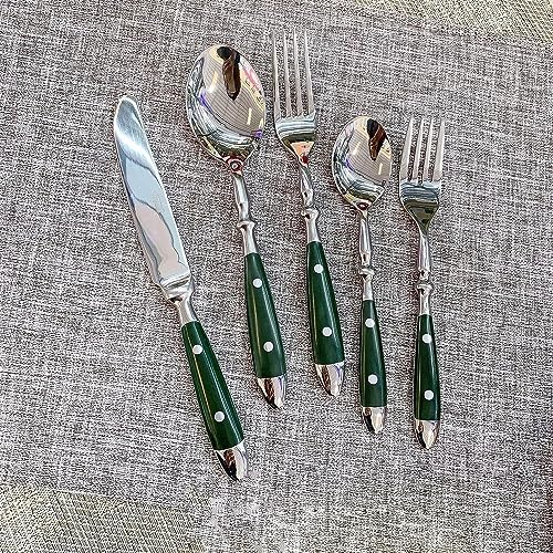 ESSONIO Geschirrset Grün Besteck Sets 24 Stück Besteckset 18/10 Edelstahl Service für 6 Langlebig Haus Küche Restaurant Hochzeit Besteck Utensilien Delicate Messer Gabeln und Löffel Geschirr Set von ESSONIO