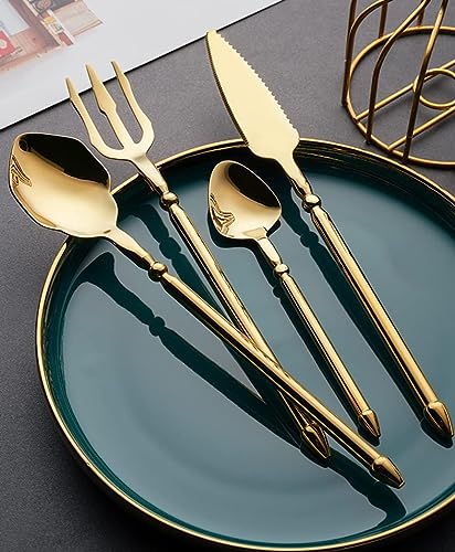 Geschirr Besteck Gold Set 32 Stück Gabeln Besteckset 8 Personen Geschirrset 18/10 Lebensmittelechter Edelstahl Enthalten Messer Gabeln Löffel Set Besteck Cutlery Set für Haus Küche Geschirr ESSONIO von ESSONIO