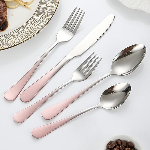 Rosa Farbverlaufsgriff Geschirrset 20 Stück Besteck Set, 18/10 Dauerhaftes Lebensmittelechter Edelstahl Spiegelpoliertes Cutlery set, Spülmaschinenfest Haus Küche Restaurant von ESSONIO