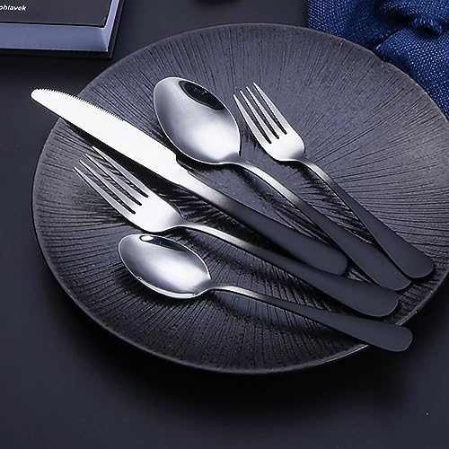 Schwarzer Silber Besteckset mit Farbverlauf Besteck-Sets 50 Stück Edelstahl Service für 10 Langlebige Haus Küche Restaurant Hochzeit Besteck Utensilien Zarte Messer Gabeln und Löffel Geschirr-Set von ESSONIO