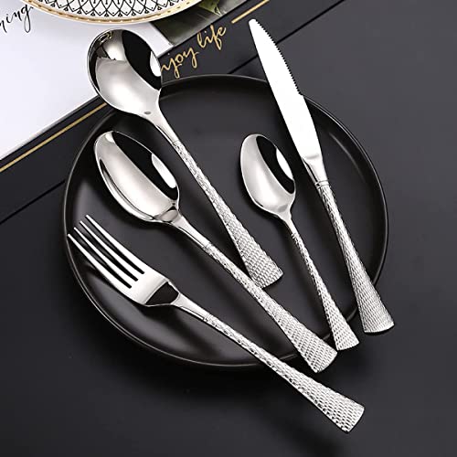 Silber-besteckset für 8 Personen, ESSONIO 40-Teiliges Besteckset aus Edelstahl, Luxuriöses Besteckset Spülmaschinenfest, Hochglanzpoliert/Leicht zu Reinigen von ESSONIO