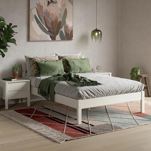 ESTADESIGN Massivholzbett 180x200 cm aus Birke, skandinavisches Design, Doppelbett mit Kopfteil, stabil und geräuschfrei, Farbe Elfenbein, Lieferung ohne Lattenrost – freie Wahl für Ihren Komfort von ESTADESIGN
