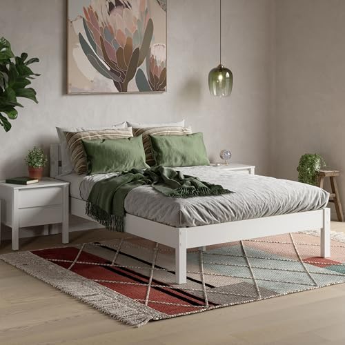 ESTADESIGN Massivholzbett 160x200 cm aus Birke, skandinavisches Design, Doppelbett mit Kopfteil, stabil und geräuschfrei, Farbe Weiß, Lieferung ohne Lattenrost – freie Wahl für Ihren Komfort von ESTADESIGN