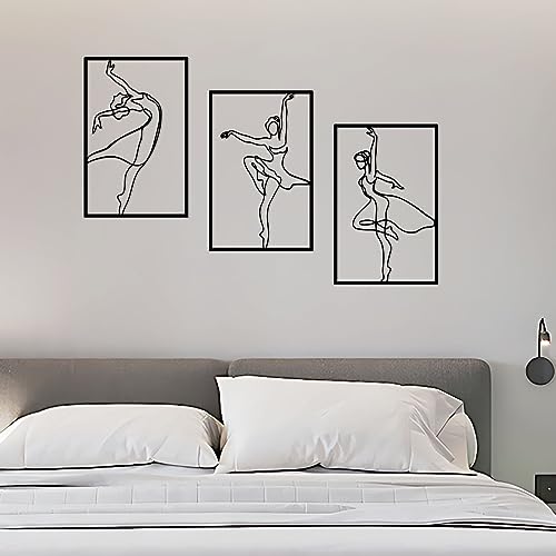 ESTART Moderne minimalistische Frauen-Wanddekoration, abstrakte Linienzeichnung, Tänzerinnen, einfache Linie, Wandkunst, Heimdekoration für Schlafzimmer, Badezimmer, Wohnzimmer, Tanzzimmer, 3 Stück von ESTART