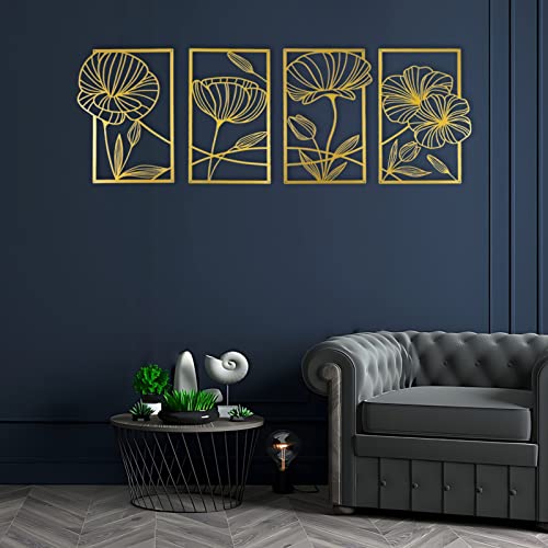 ESTART Dekor 4 Stück Metall Lotusblume Wanddekoration, Abstrakte Blumen Ästhetische Kunst, Minimalistische Hängende Wandskulptur für Wohnzimmer Schlafzimmer Büro Yogazimmer (Gold) von ESTART