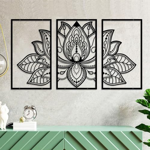 ESTART Großes Lotus-Blume-Metall-Wanddeko 3-teiliges Set, Religion Glaube Mandala Heimwanddekoration für Wohnzimmer chlafzimmer Büro und Yoga-Raum von ESTART