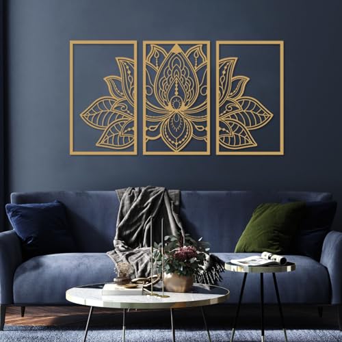 ESTART Großes Lotus-Blume-Metall-Wanddeko 3-teiliges Set, Religion Glaube Mandala Heimwanddekoration für Wohnzimmer chlafzimmer Büro und Yoga-Raum von ESTART