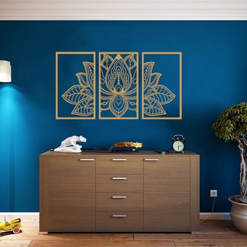 ESTART Großes Lotus-Blume-Metall-Wanddeko 3-teiliges Set, Religion Glaube Mandala Heimwanddekoration für Wohnzimmer chlafzimmer Büro und Yoga-Raum von ESTART