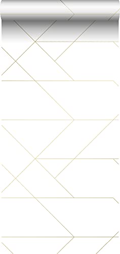 Tapete grafischen Linien Weiß und Gold - 139143 - von ESTAhome von ESTAhome. NL
