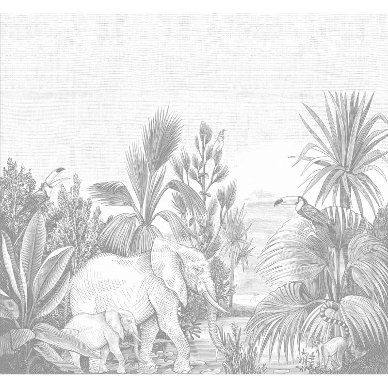 ESTAhome Fototapete Dschungelmuster Grau 3 x 2,79 m 159061 von ESTAhome