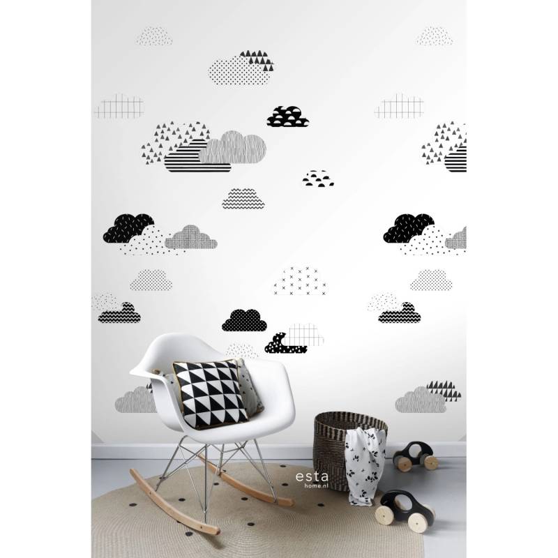 ESTAhome Fototapete Wolken Schwarz-Weiß 150 x 279 cm 158922 von ESTAhome
