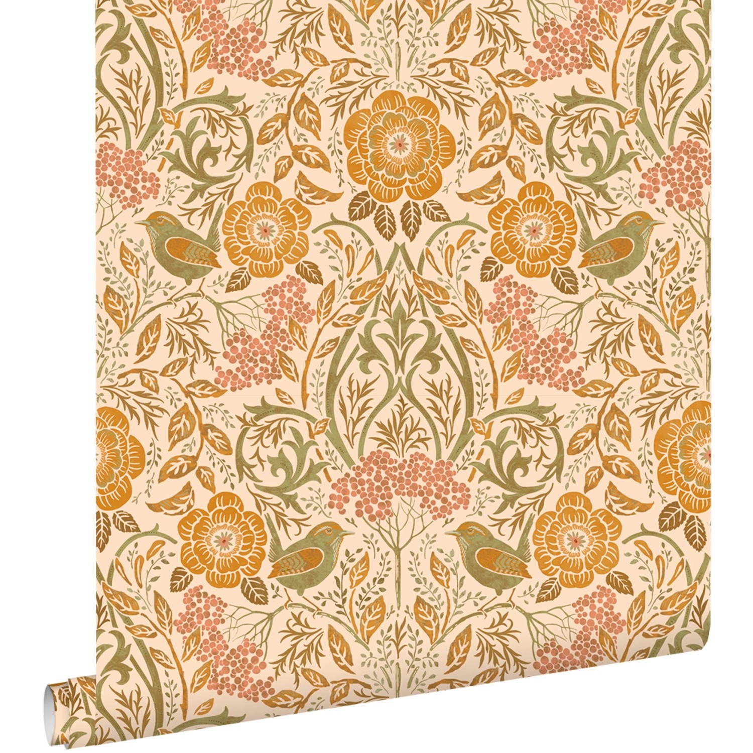 ESTAhome Tapete Blumen und Vögel im Jugendstil Orange und Grün 50 x 900 cm ESTAhome Tapete Blumen und Vögel im Jugendstil Orange und Grün 50 x 900 cm von ESTAhome